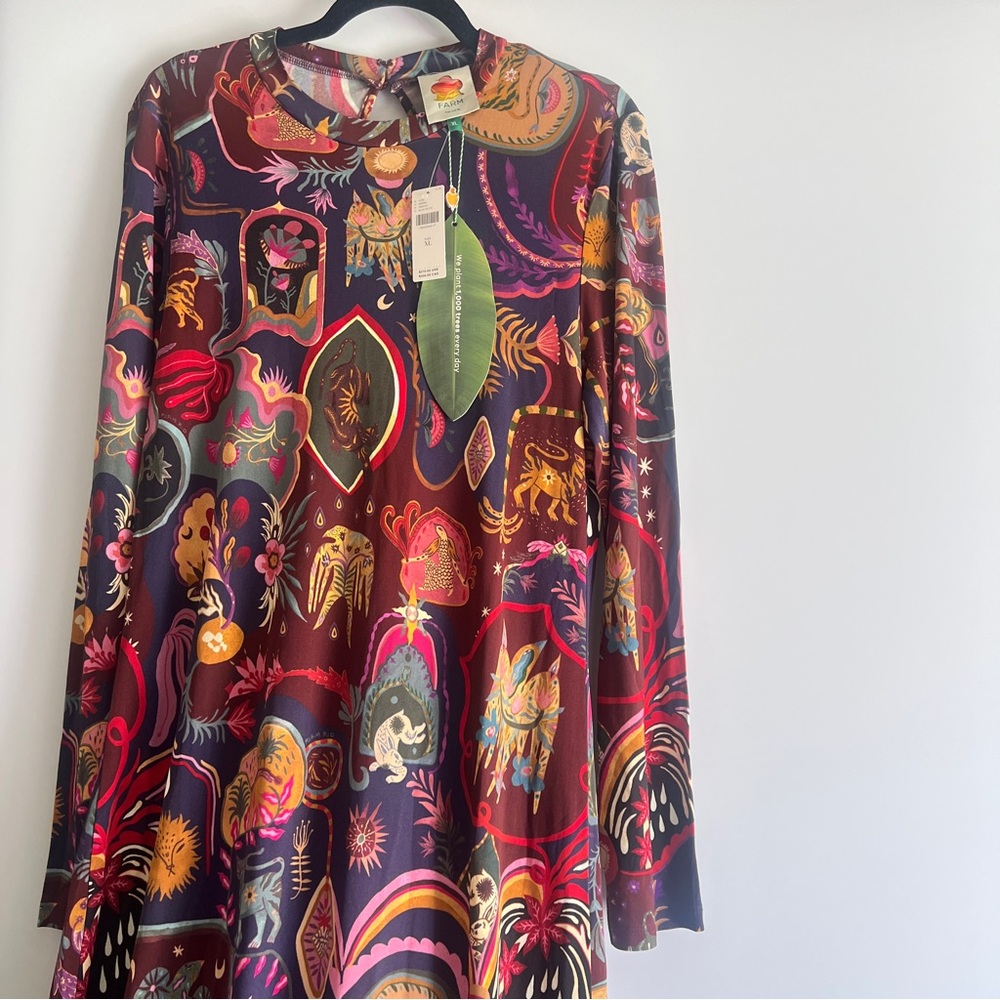 FARM Rio Rio Multicolor Artsy Surreal Land Long Sleeve Maxi Dress Size XL NWT - Picture 11 of 16
